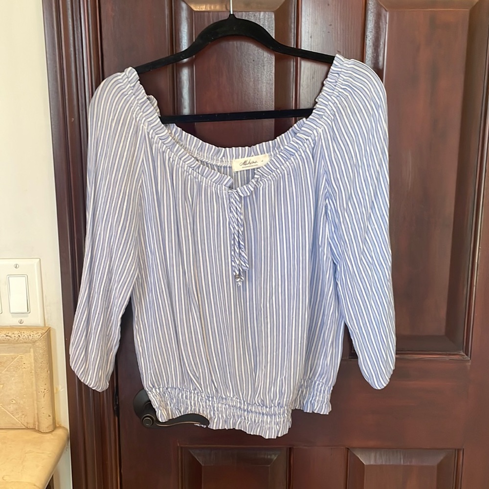 Blue and white striped blouse